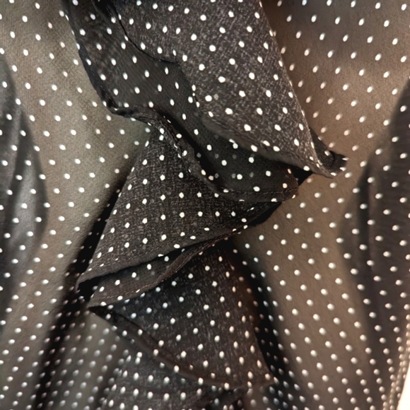 💼Chaps Office, Work Black & White Polkadot Sheer Top With Ruffled Trim - Picture 3 of 7